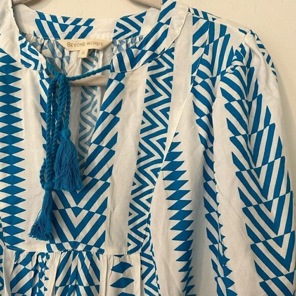 Beyond Words Boho Tiered Mini Dress S - Picture 2 of 6